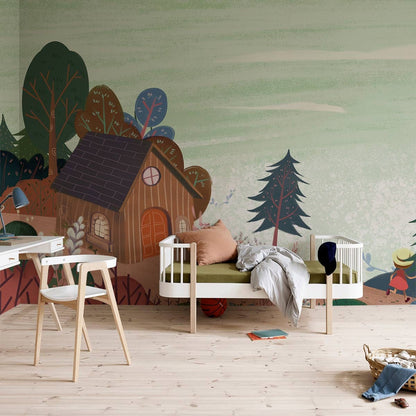 Enchanted Forest Illustrated Mural Wallpaper in bedroom
