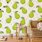 Little green Pear Repeat Pattern fruit Wallpaper for kids' Room decor
