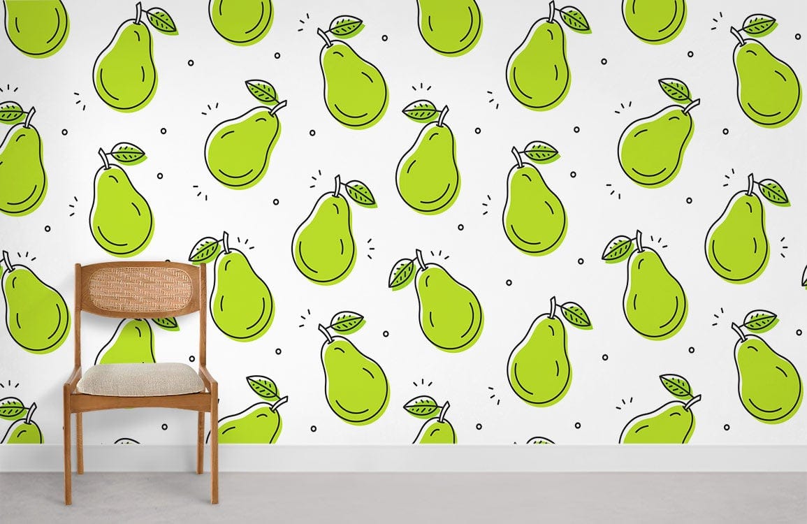 Little green Pear Repeat Pattern fruit Wallpaper for Room decor