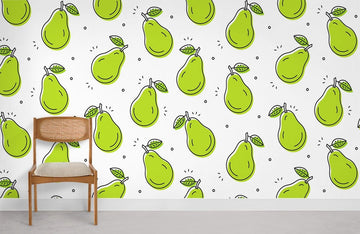 Whimsical Green Pear Pattern Mural Wallpaper