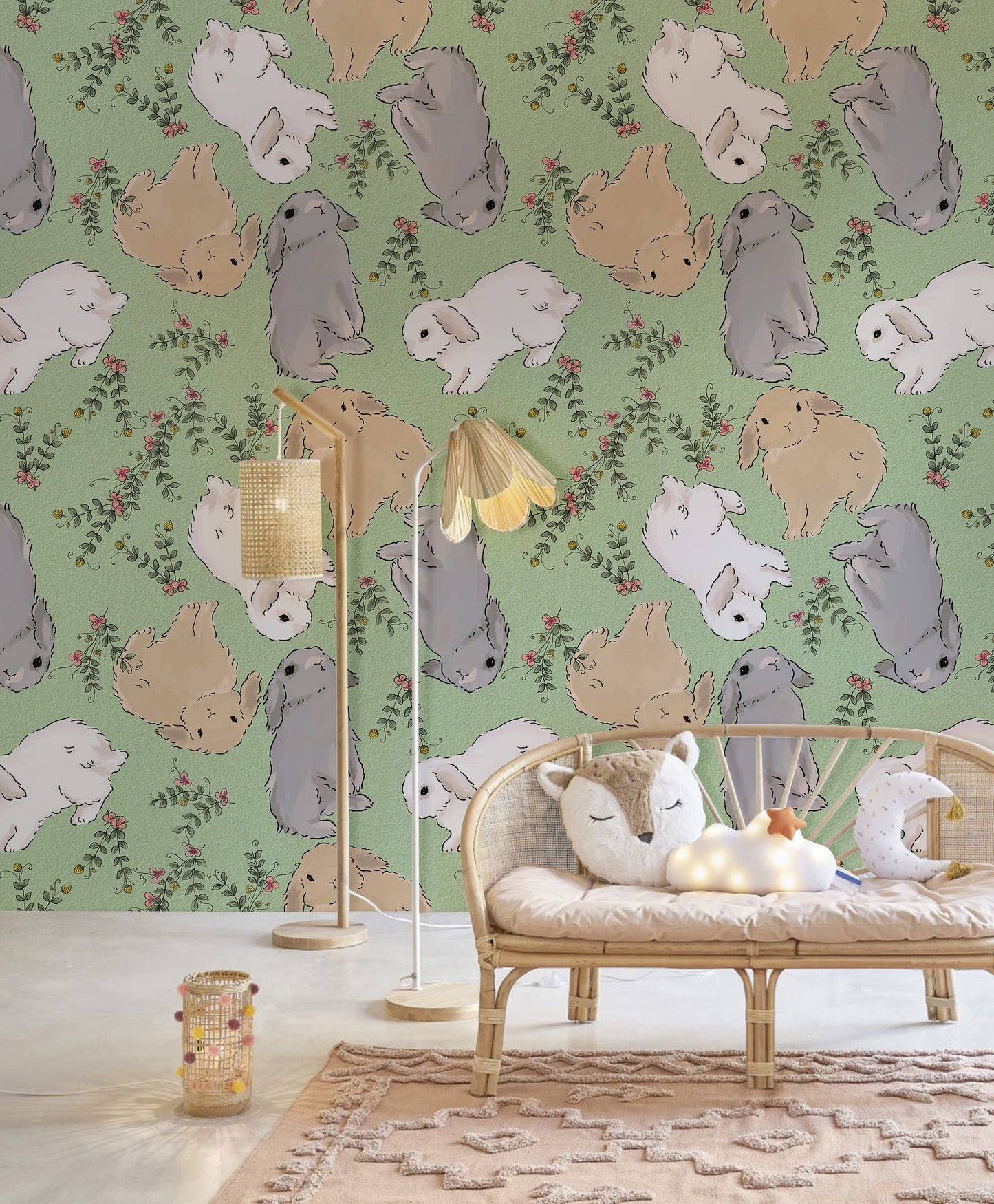 Whimsical Rabbit Garden Mural Wallpaper