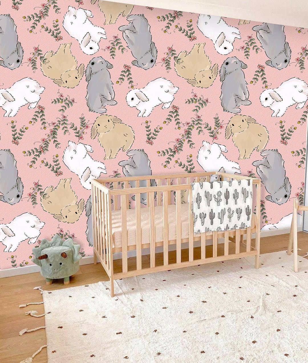 Little Rabbits Animal Pattern Wallpaper For Nursery Room