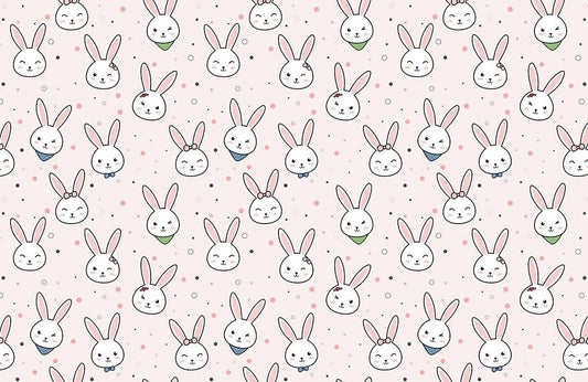 Whimsical Pink Bunny Pattern Mural Wallpaper