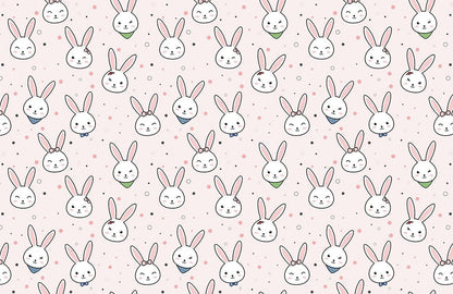 Whimsical Pink Bunny Pattern Mural Wallpaper