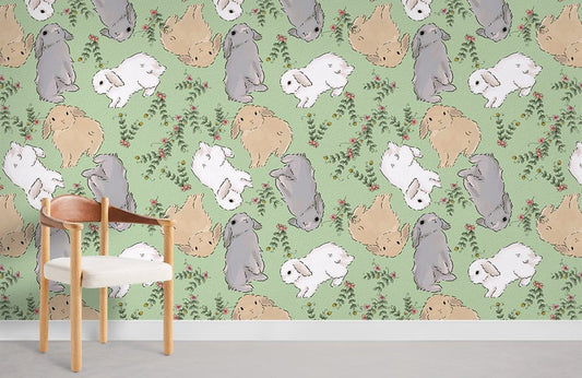 Whimsical Rabbit Garden Mural Wallpaper