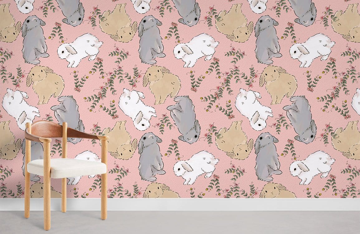 Little Rabbits Cartoon Pattern Animal Mural Room Decoration Idea