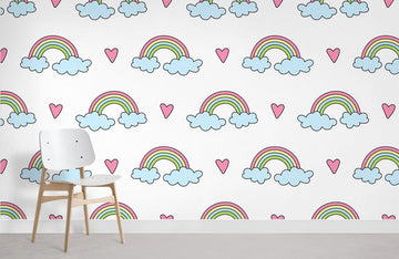 Colorful Rainbow Heart Clouds Mural Wallpaper