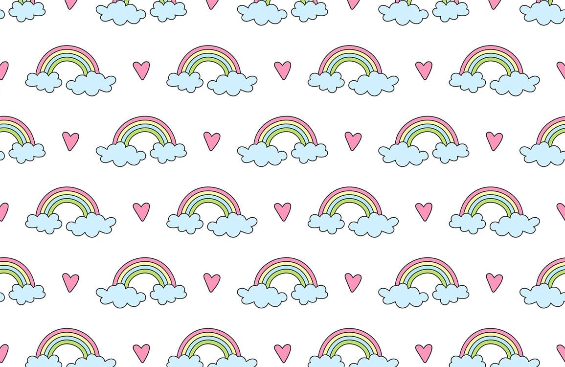 Colorful Rainbow Heart Clouds Mural Wallpaper