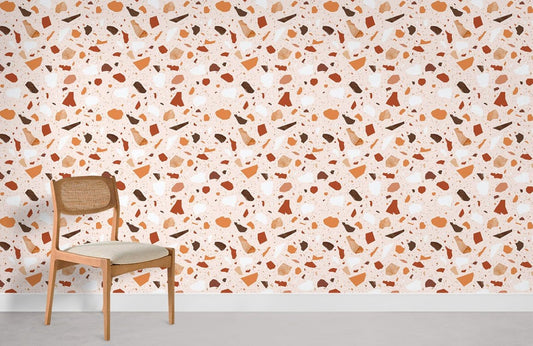 Wallpaper Mural for Home Decoration Featuring a Terrazzo Slice Made of Marble