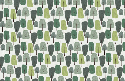 Whimsical Forest Green Tree Mural Wallpaper