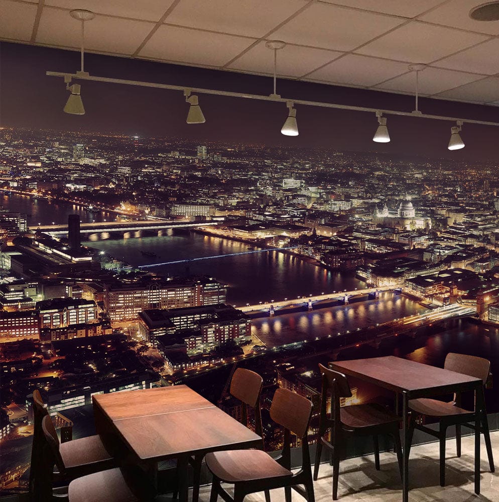 Wallpaper mural featuring the city of London at night, perfect for use in dining room decor