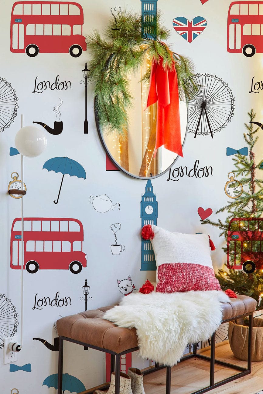 Charming London Icons Kid's Mural Wallpaper in entryway