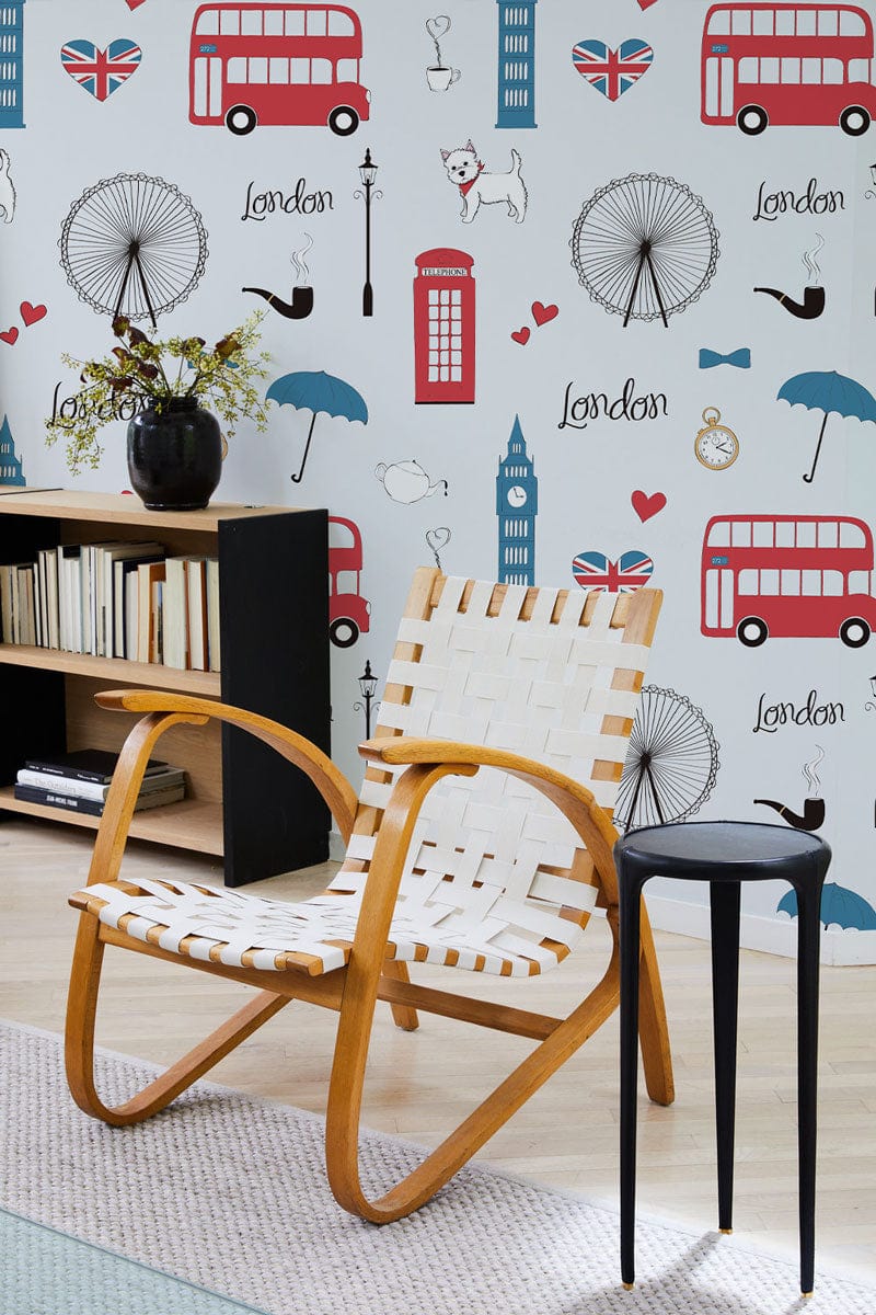 Charming London Icons Kid's Mural Wallpaper in living room