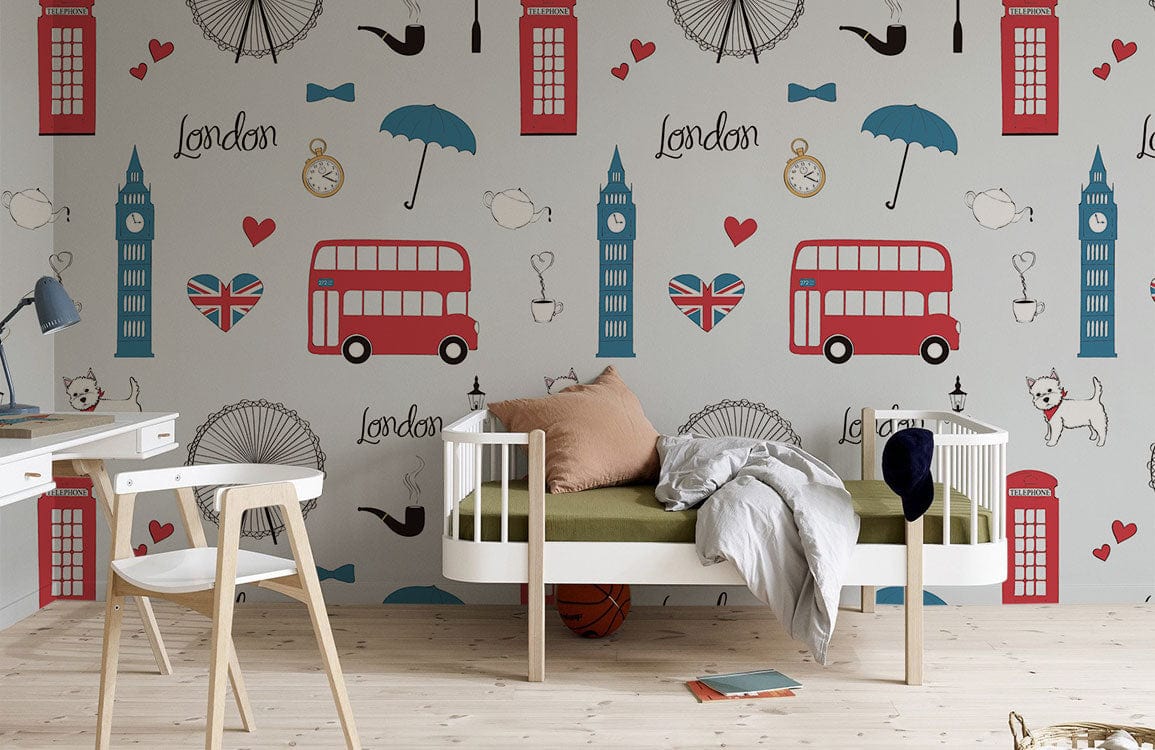 Charming London Icons Kid's Mural Wallpaper in bedroom