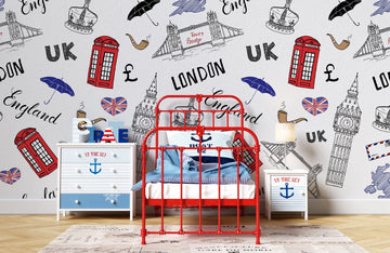 London Icons Sketch Style Mural Wallpaper