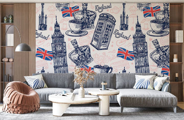 Vintage London Sketches Mural Wallpaper