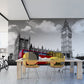 Wallpaper mural of a red London bus for use in interior design of an office