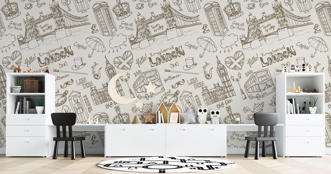 london cityscape wallpaper mural kidsroom decor