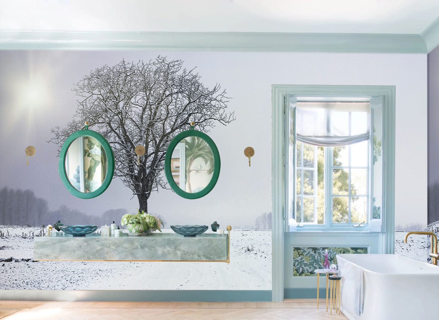 Snow tree 3d mural art wallpaper