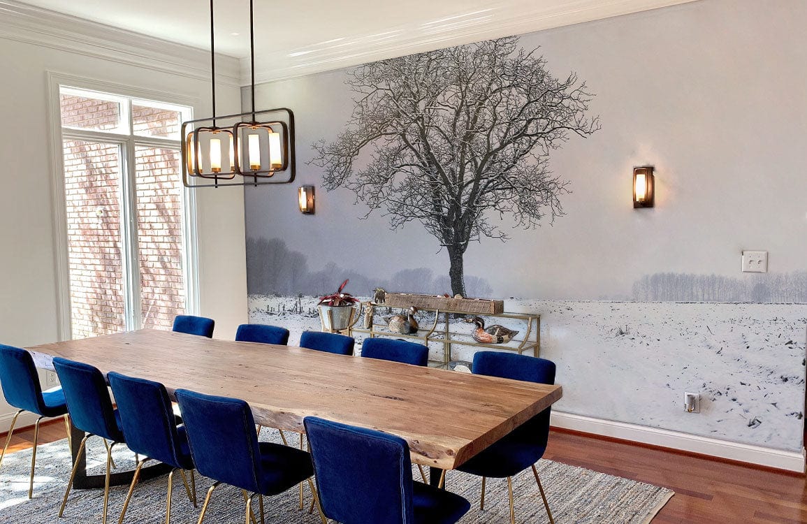 Snow-covered tree mural for home