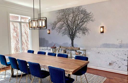 Snow-covered tree mural for home