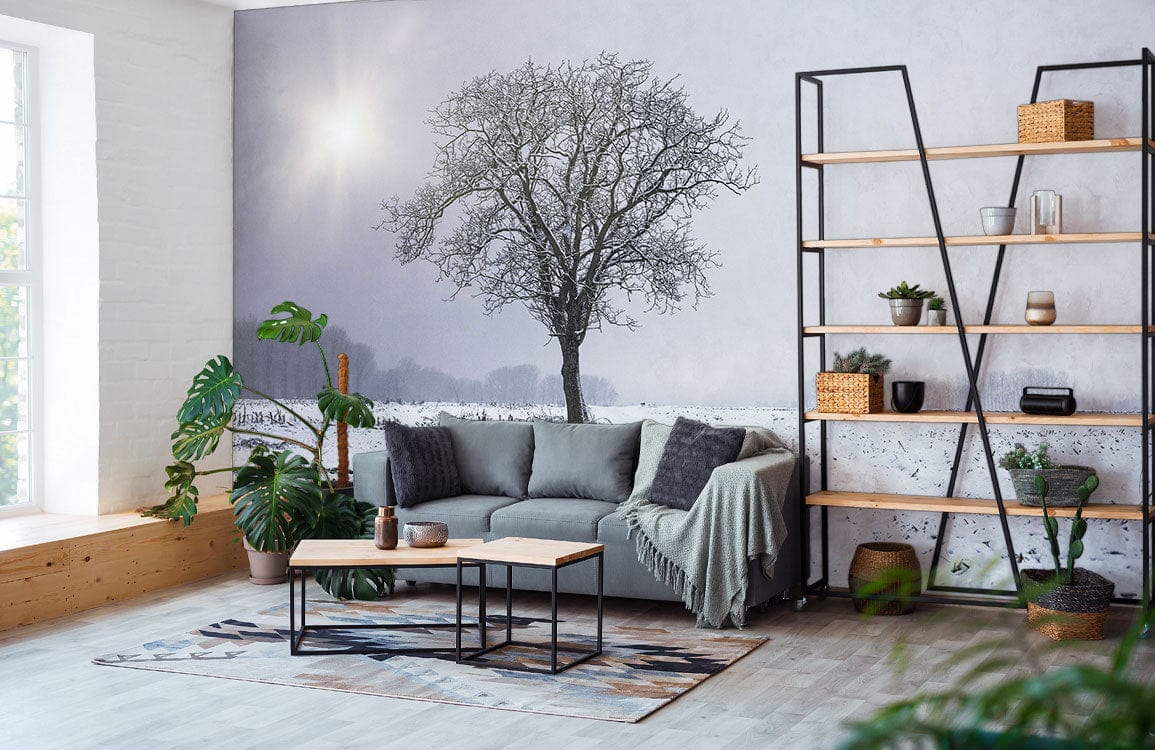 Custom designed living room landscape mural