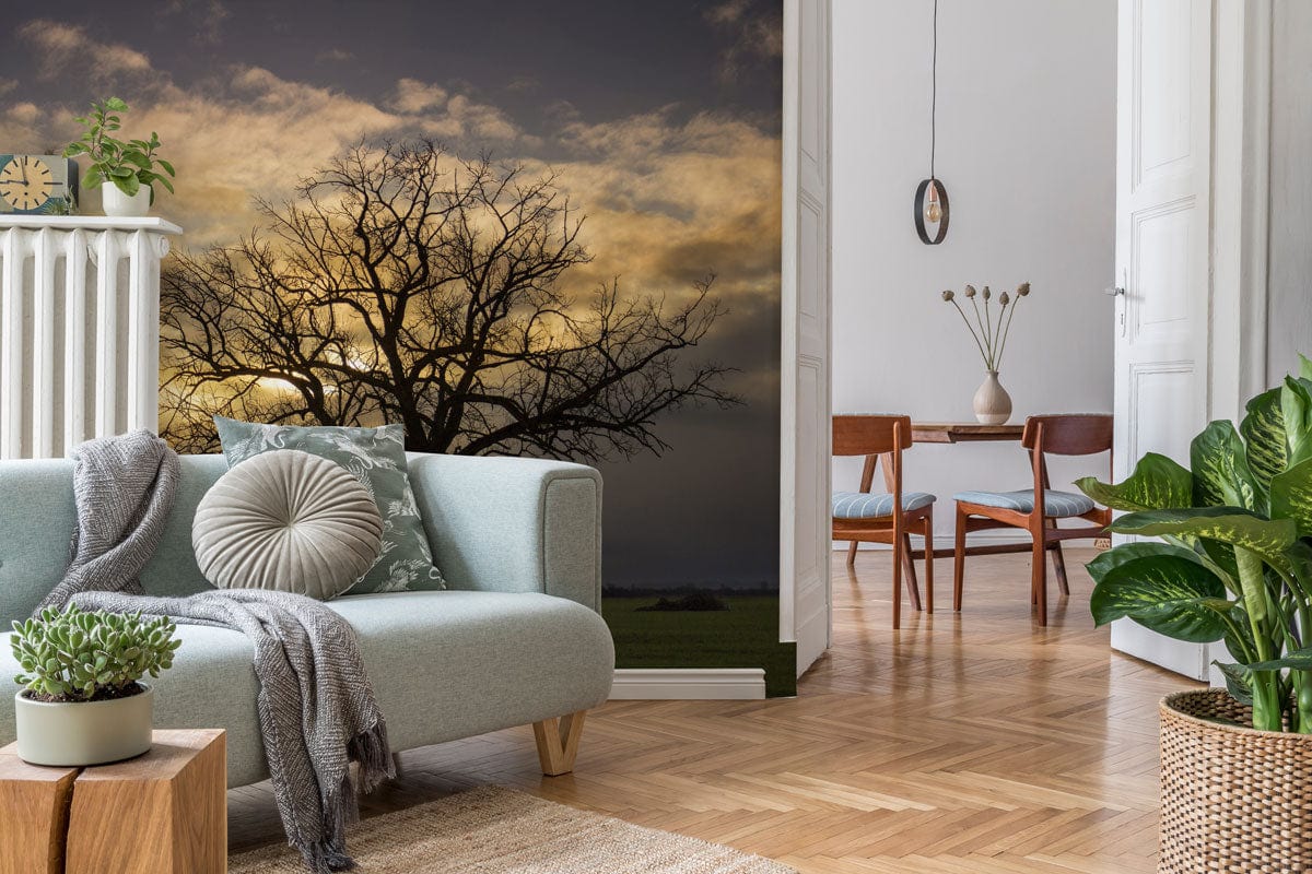 Lone Tree Scenery Wallpaper Mural for the Decoration of the Living Room