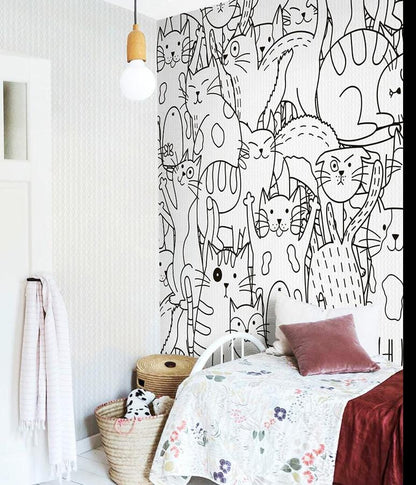 Lots of cute line cats animal wallpaper custom design