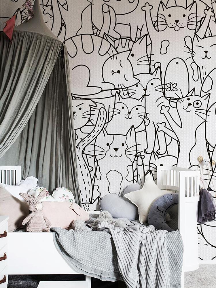 Lots of cute line cats wallpaper decoration idea