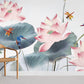 pink lotus and birds wallpaper mural room