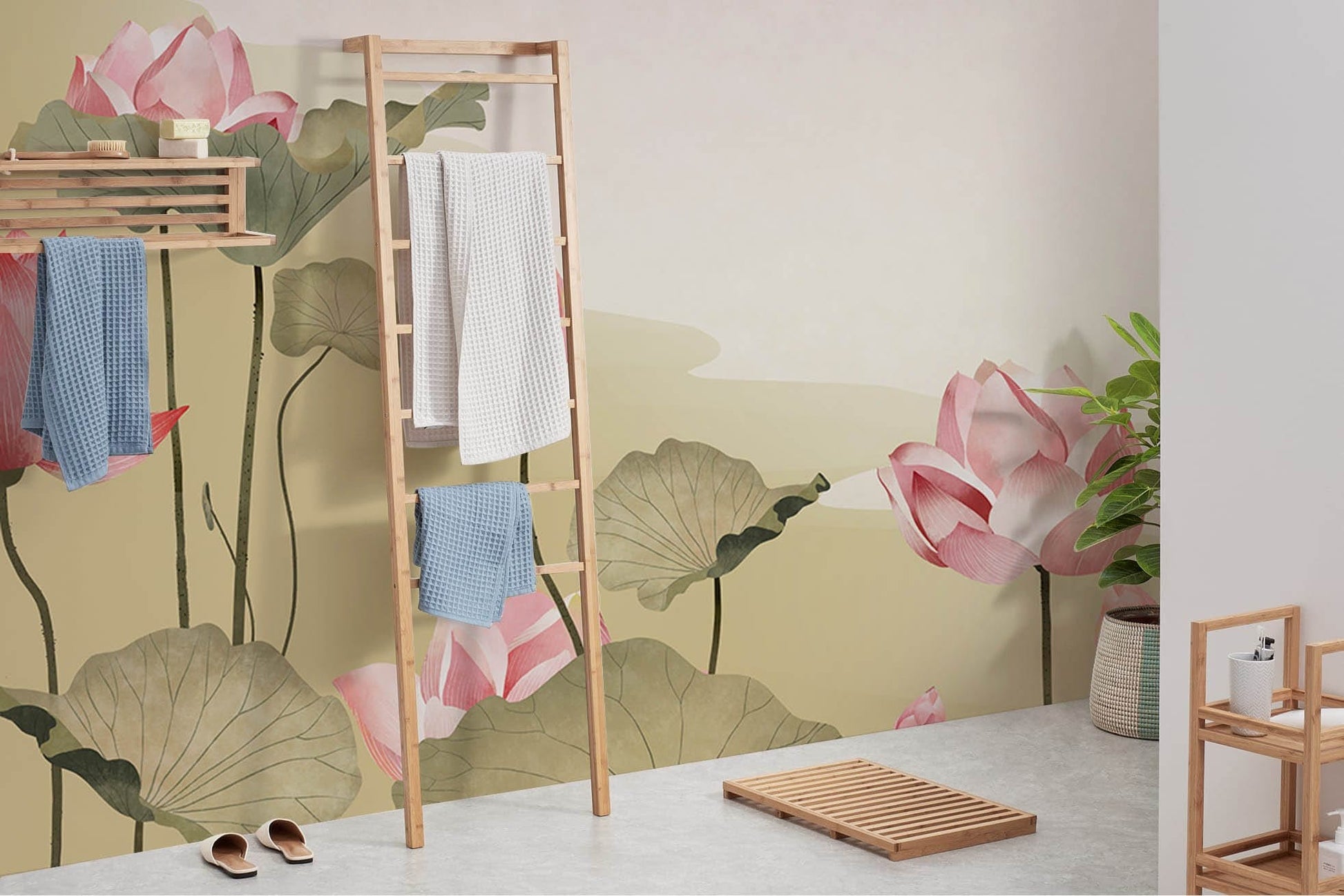 Bathroom Wall Decoration Featuring a Lotus Flower Wallpaper Mural