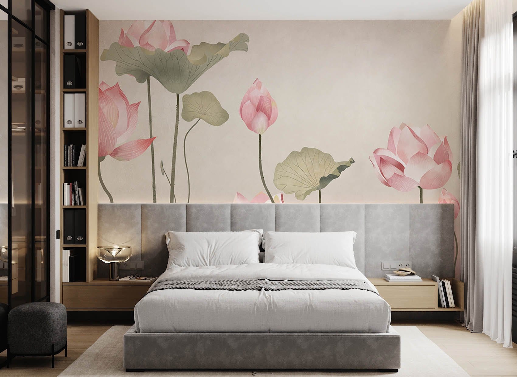 Wallpaper mural with a lotus flower design, ideal for use in bedrooms