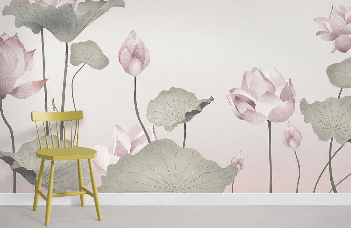 Watercolor Wallpaper Mural of a Lotus Flower