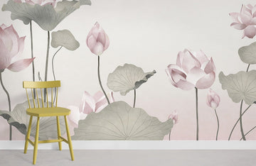 Elegant Pink Lotus Floral Wallpaper Mural