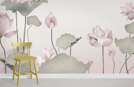 Watercolor Wallpaper Mural of a Lotus Flower