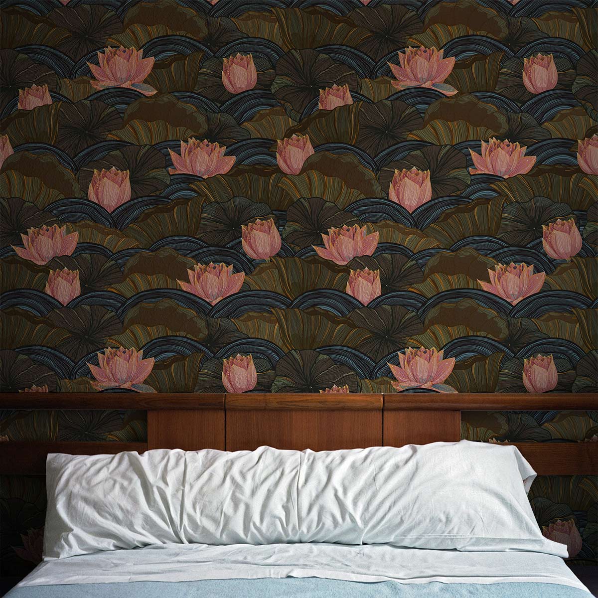 bloomy lotus wallpaper mural for bedroom decor
