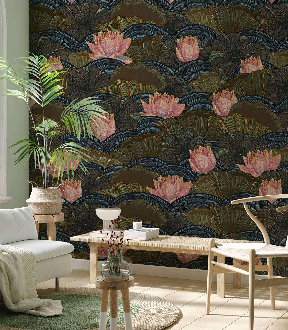 bloomy lotus wallpaper mural living room