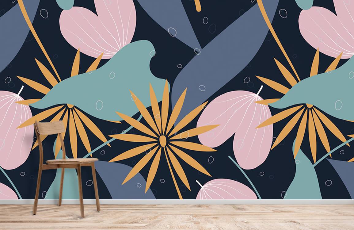 Home Decoration Wallpaper Mural Featuring an Abstract Design of Leaves in a Love Shape
