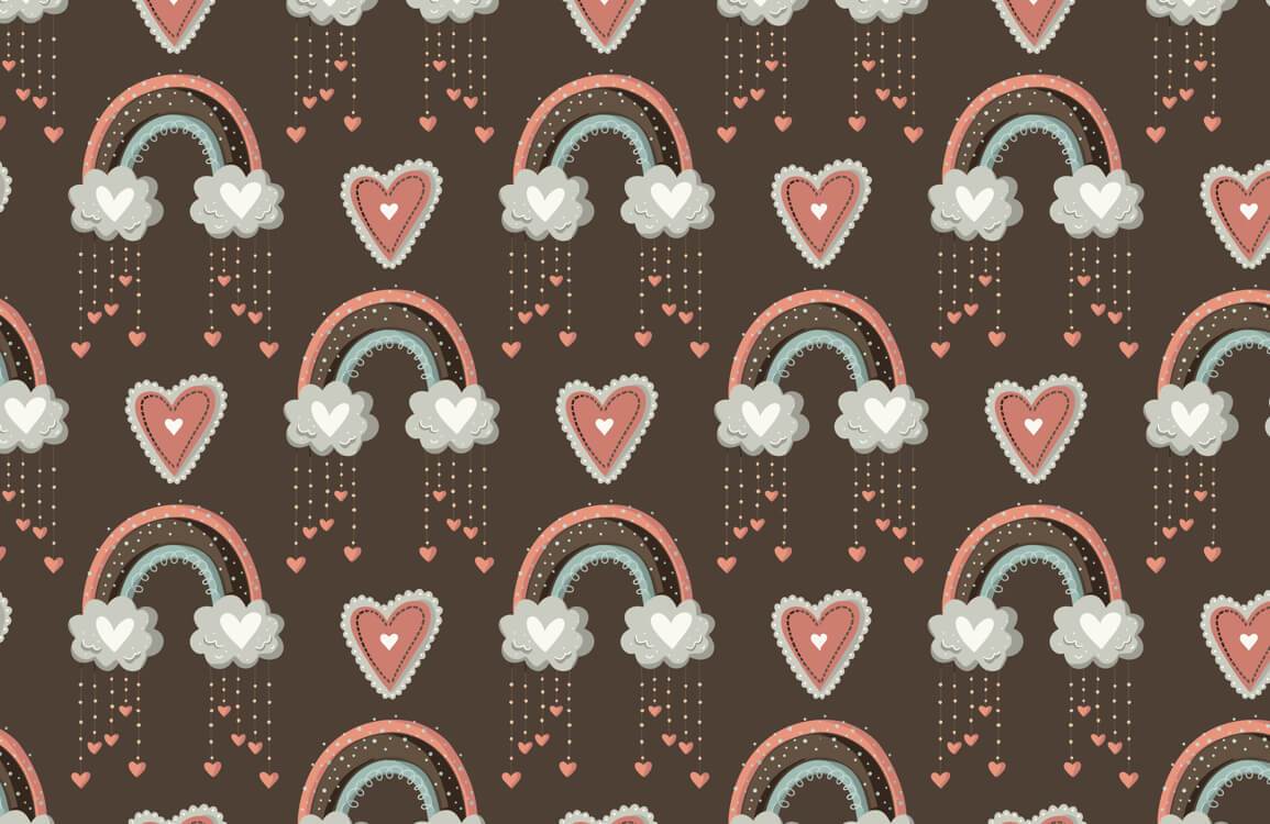 Whimsical Rainbow Heart Kids Mural Wallpaper