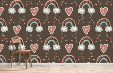 Whimsical Rainbow Heart Kids Mural Wallpaper
