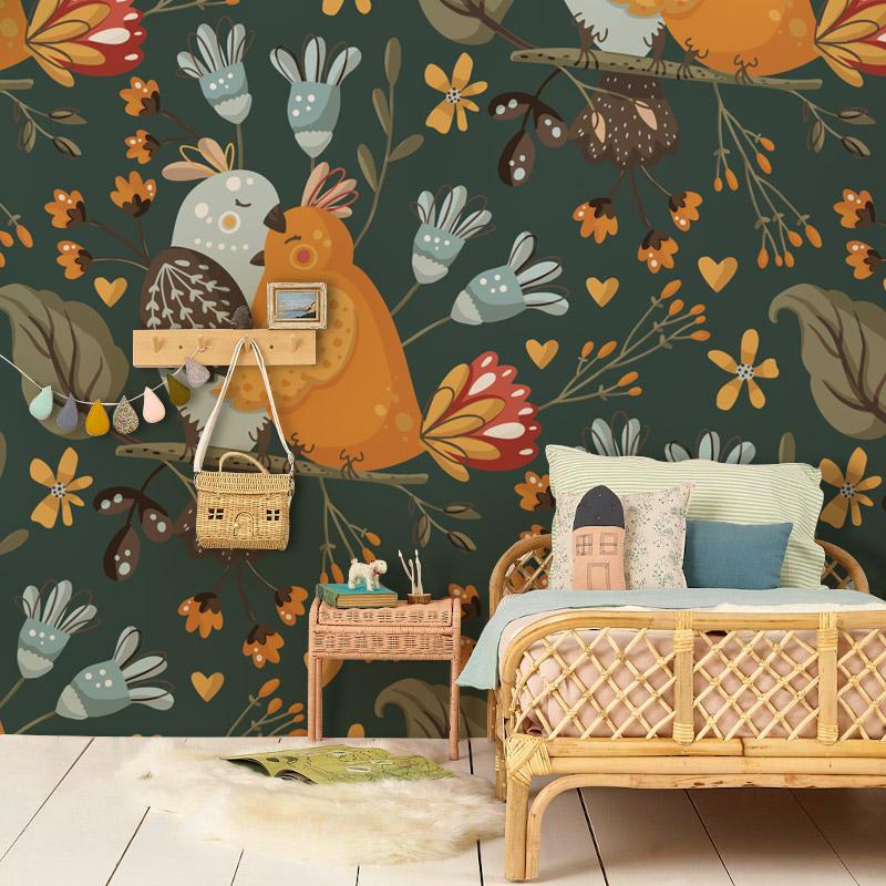 Wallpaper mural featuring a loving couple of birds, perfect for decorating your home.
