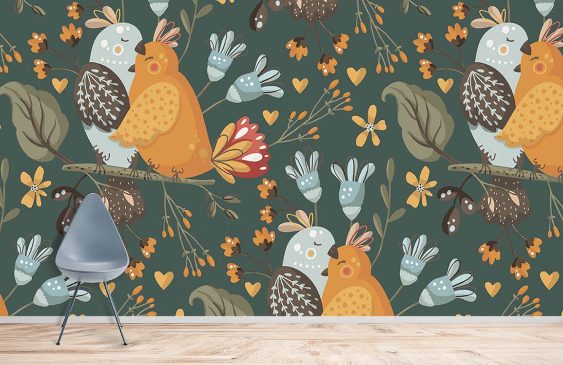 Home Decoration Featuring a Loving Birds Couple Wallpaper Mural