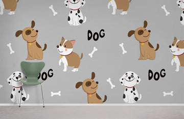 Cute Dog Illustration Kids Mural Wallpaper