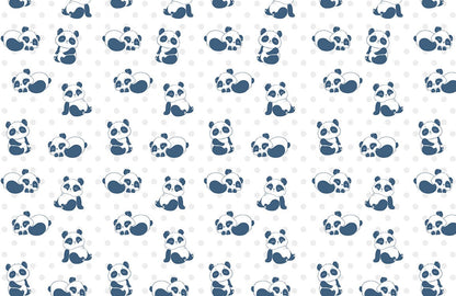 Blue Panda Nursery Playful Mural Wallpaper