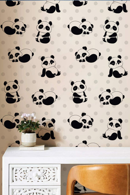 Playful Panda Nursery Kids Mural Wallpaper in playroom