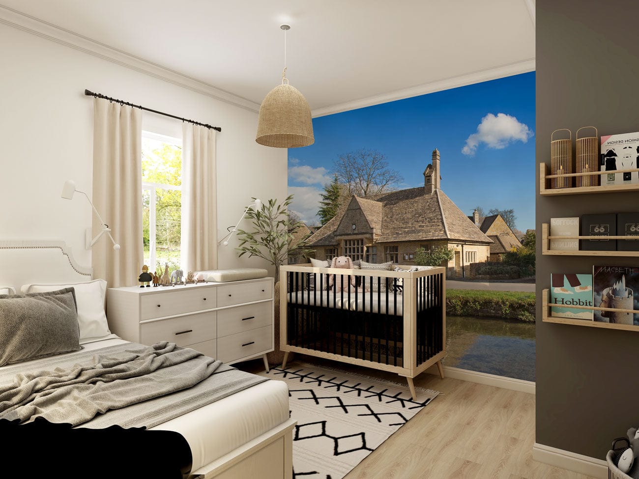 Wallpaper mural featuring a lower slaughter scene for use in interior design of bedrooms