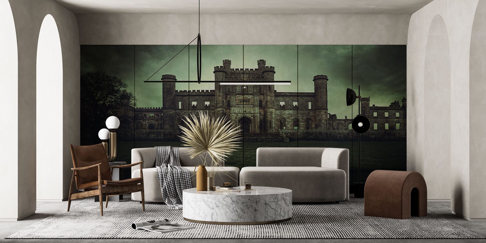 Wallpaper mural featuring the Lowther Castle and Gardens Scenery for use in decorating a living room