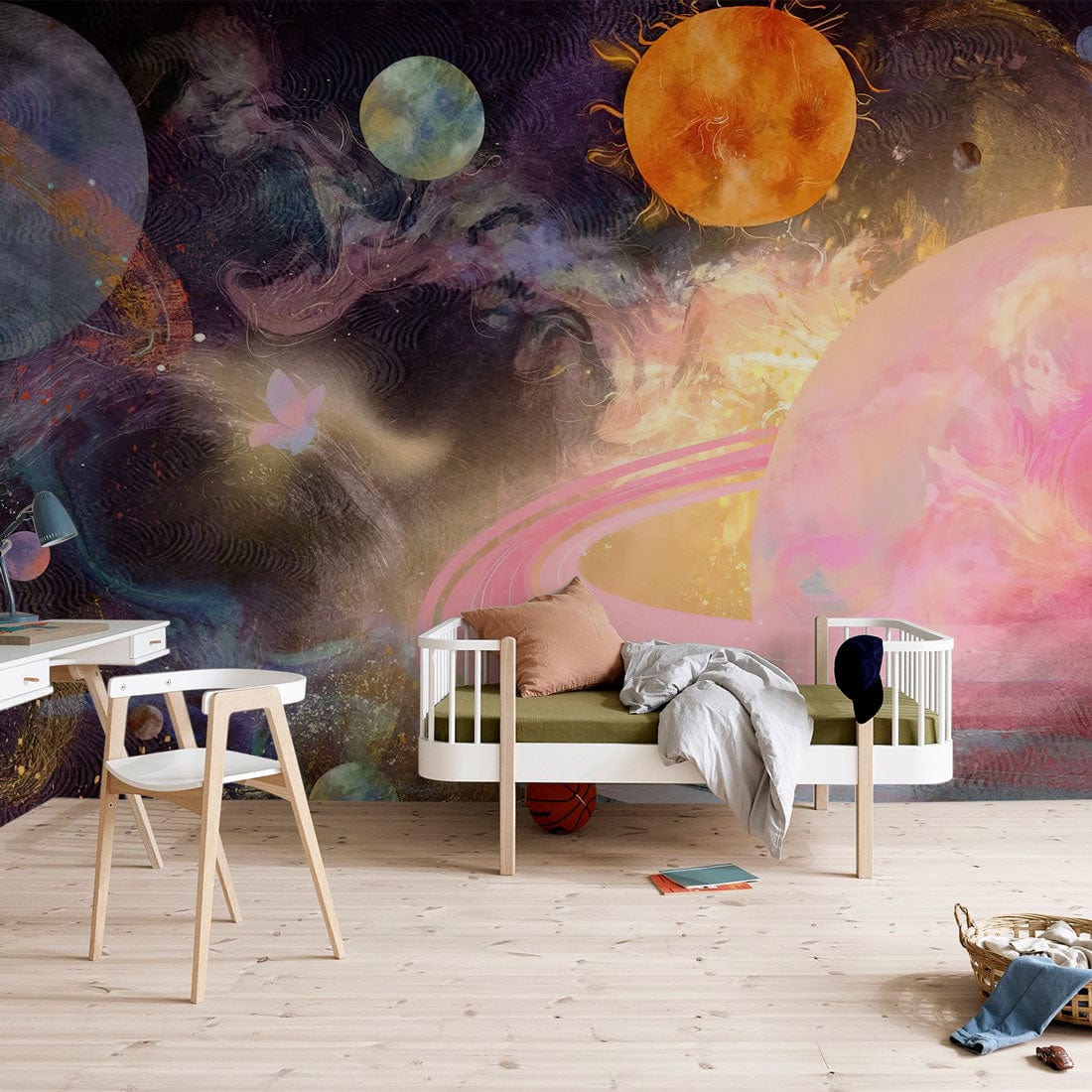 luminous planets wallpaper mural nursery decor idea