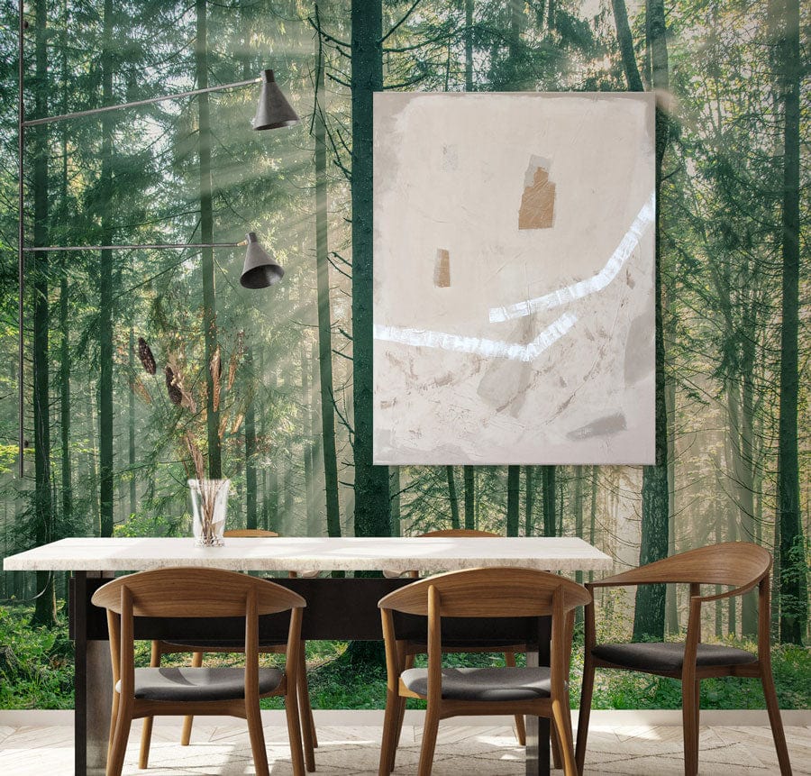 Green forest mural wallpaper for the dining room