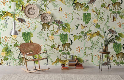 Exotic Jungle Animal Print Mural Wallpaper in living room